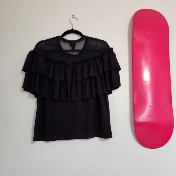 Black Ruffled Mesh Top - Picture 3 of 3